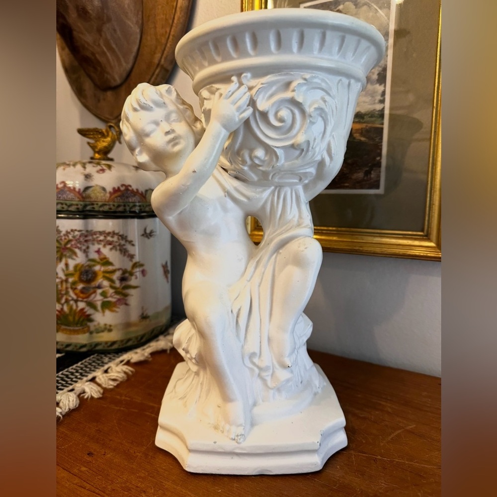 Vintage White Cherub Planter Vase